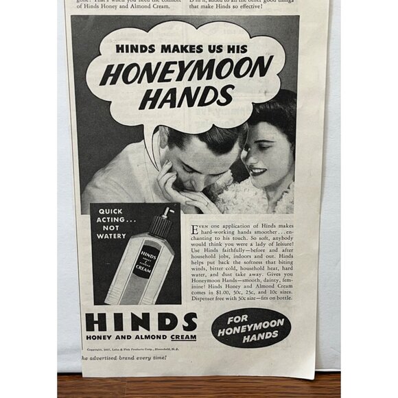 Hinds Hand Lotion Vintage Print Ad 30s Honeymoon Hands Beauty Cream Honey Almond - Picture 5 of 6